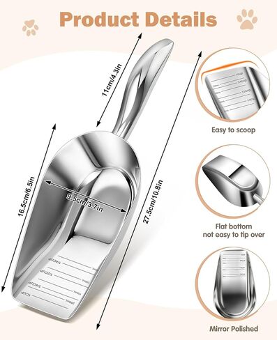 Stainless Steel Dog Food Scoop 1 Cup, Metal Pet Food Scoop With Measuring Lines (Cup/Ml), Dog Food Measuring Scoop For Dogs, Cats, And Kitchen Use, Dishwasher Safe in Kuwait