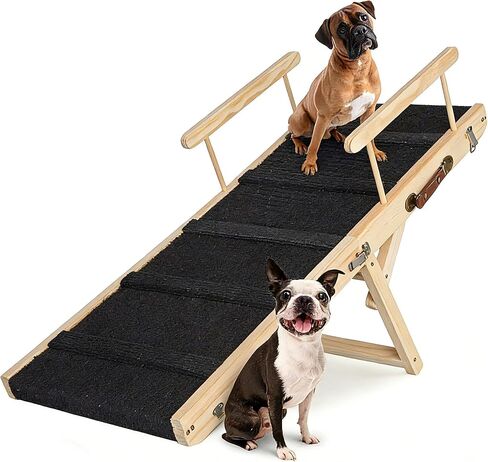 Foldable Height-Adjustable Wooden Pet Ramp - Extended Slope Dog & Cat Ramp for Beds, Sofas, Chairs & Cars, Suitable for Small, Large & Senior Dogs and Cats (Trumpet) in Saudi Arabia