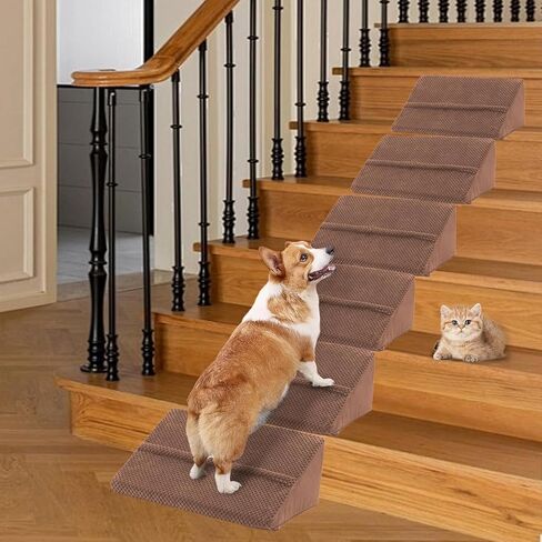 Upgrade Non-Slip Dog Ramps/Stairs for Staircase, Foam Dog Ramps for Stairs Inside House, Foam Pet Ramps for Small Dogs, Stair Ramp for Injured Dogs Cats with Self-Sticky Pads to Fix, 6 Pack in Kuwait