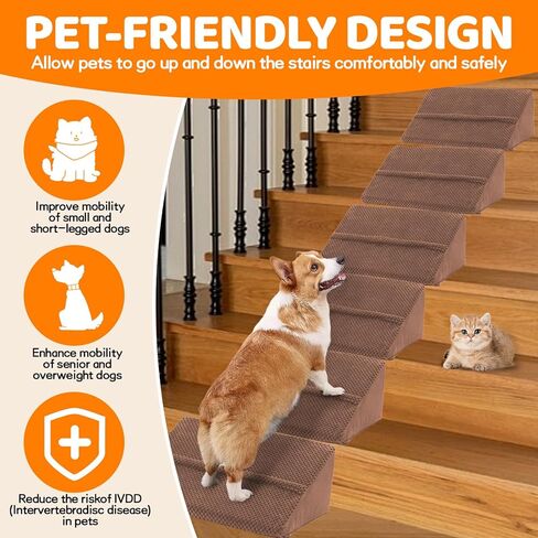 Upgrade Non-Slip Dog Ramps/Stairs for Staircase, Foam Dog Ramps for Stairs Inside House, Foam Pet Ramps for Small Dogs, Stair Ramp for Injured Dogs Cats with Self-Sticky Pads to Fix, 6 Pack in Kuwait