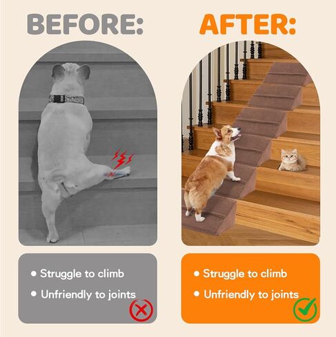 Upgrade Non-Slip Dog Ramps/Stairs for Staircase, Foam Dog Ramps for Stairs Inside House, Foam Pet Ramps for Small Dogs, Stair Ramp for Injured Dogs Cats with Self-Sticky Pads to Fix, 6 Pack in Kuwait