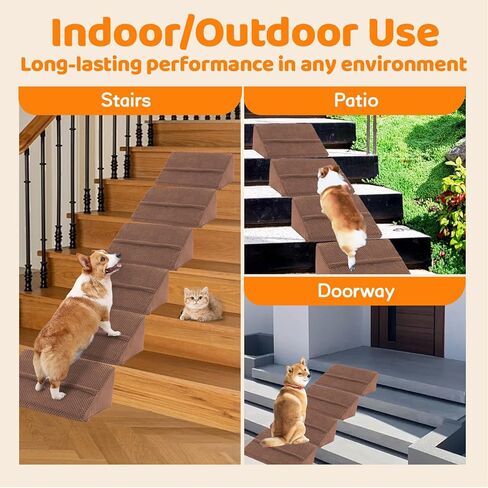 Upgrade Non-Slip Dog Ramps/Stairs for Staircase, Foam Dog Ramps for Stairs Inside House, Foam Pet Ramps for Small Dogs, Stair Ramp for Injured Dogs Cats with Self-Sticky Pads to Fix, 6 Pack in Kuwait