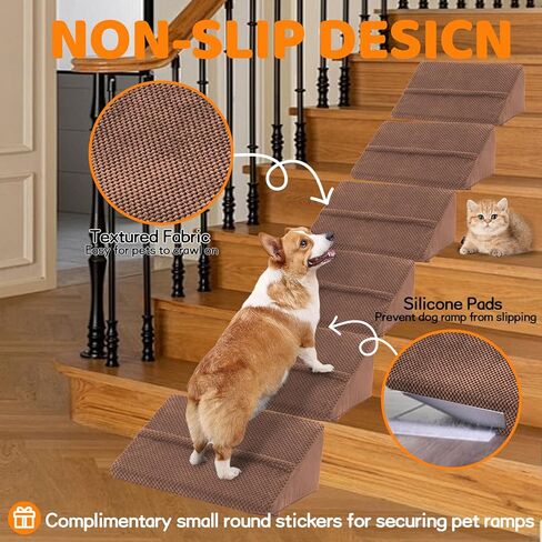 Upgrade Non-Slip Dog Ramps/Stairs for Staircase, Foam Dog Ramps for Stairs Inside House, Foam Pet Ramps for Small Dogs, Stair Ramp for Injured Dogs Cats with Self-Sticky Pads to Fix, 6 Pack in Kuwait