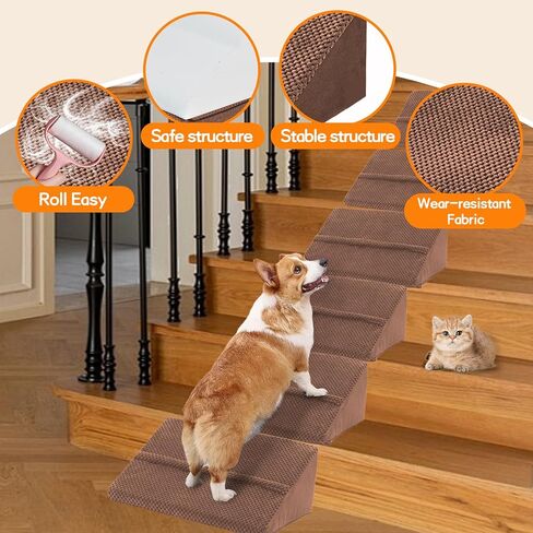 Upgrade Non-Slip Dog Ramps/Stairs for Staircase, Foam Dog Ramps for Stairs Inside House, Foam Pet Ramps for Small Dogs, Stair Ramp for Injured Dogs Cats with Self-Sticky Pads to Fix, 6 Pack in Kuwait