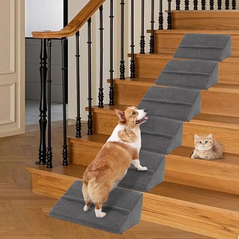 Upgrade Non-Slip Dog Ramps/Stairs for Staircase, Foam Dog Ramps for Stairs Inside House, Foam Pet Ramps for Small Dogs, Stair Ramp for Injured Dogs Cats with Self-Sticky Pads to Fix, 6 Pack in Kuwait