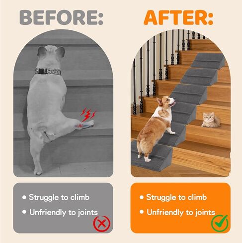 Upgrade Non-Slip Dog Ramps/Stairs for Staircase, Foam Dog Ramps for Stairs Inside House, Foam Pet Ramps for Small Dogs, Stair Ramp for Injured Dogs Cats with Self-Sticky Pads to Fix, 6 Pack in Kuwait