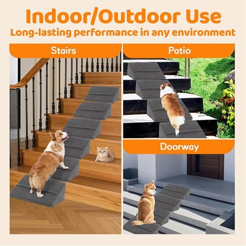 Upgrade Non-Slip Dog Ramps/Stairs for Staircase, Foam Dog Ramps for Stairs Inside House, Foam Pet Ramps for Small Dogs, Stair Ramp for Injured Dogs Cats with Self-Sticky Pads to Fix, 6 Pack in Kuwait