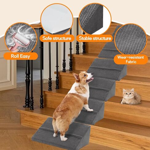 Upgrade Non-Slip Dog Ramps/Stairs for Staircase, Foam Dog Ramps for Stairs Inside House, Foam Pet Ramps for Small Dogs, Stair Ramp for Injured Dogs Cats with Self-Sticky Pads to Fix, 6 Pack in Kuwait