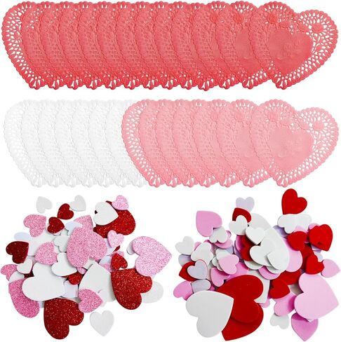 100pcs Heart Doilies, 2 Bags Foam Heart Stickers, Valentine Sticker Set, Heart Stickers for Valentine's Day Wedding DIY Craft Supplies in Saudi Arabia