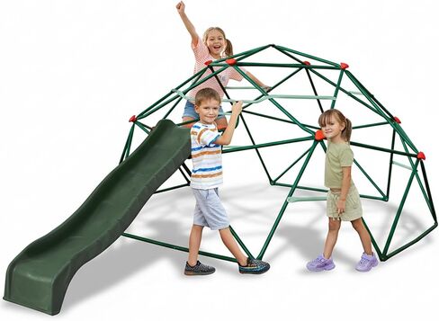 Plum Deimos Climbing Dome with 4FT Slide - Outdoor Toddler Jungle Gym, Monkey Bars, Playground Sets for Backyards, Play Equipment for Kids, Durable, Sturdy, Rust Resistant, Easy Assembly, Ages 3+ in Kuwait