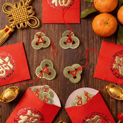 Chinese Coins 10 PCS Chinese Feng Shui I-Ching Coins Fortune Good Luck Traditional Coin with Red String for Wealth and Success Lunar New Year Coin Decorations Gift 5 Styles in Kuwait