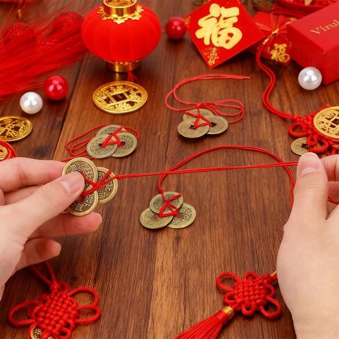 Chinese Coins 10 PCS Chinese Feng Shui I-Ching Coins Fortune Good Luck Traditional Coin with Red String for Wealth and Success Lunar New Year Coin Decorations Gift 5 Styles in Kuwait