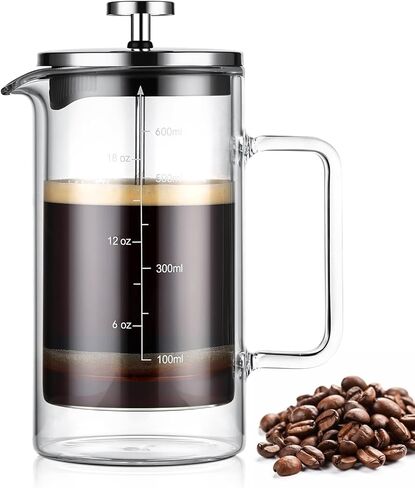 Bincoo French Press Coffee Maker 600ML,Double Wall Insulated Borolicate Glass French Press for Tea and Frothed Milk Press in Saudi Arabia
