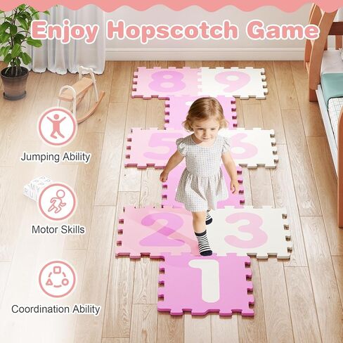 سجادة إسفنجية من HONEY JOY Hopscotch للأطفال، 12.5 بوصة × 12.5 بوصة EVA 9 قطع متشابكة من سجادة لعب الألغاز الناعمة للأطفال مع أرقام، سجادة سجاد كبيرة غير قابلة للانزلاق، سهلة التجميع والتنظيف، لغرفة اللعب (وردي) in Saudi Arabia