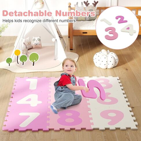 سجادة إسفنجية من HONEY JOY Hopscotch للأطفال، 12.5 بوصة × 12.5 بوصة EVA 9 قطع متشابكة من سجادة لعب الألغاز الناعمة للأطفال مع أرقام، سجادة سجاد كبيرة غير قابلة للانزلاق، سهلة التجميع والتنظيف، لغرفة اللعب (وردي) in Saudi Arabia