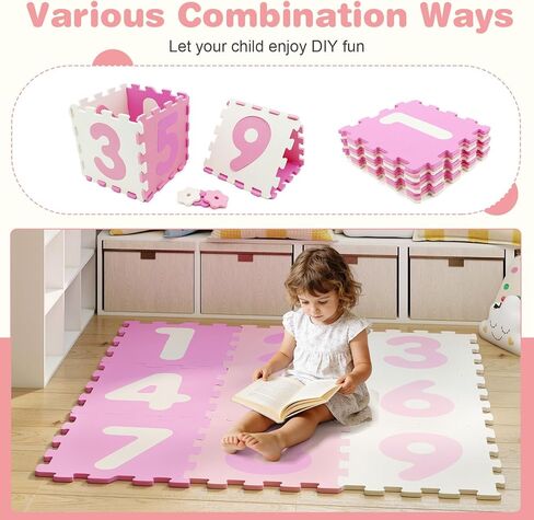 سجادة إسفنجية من HONEY JOY Hopscotch للأطفال، 12.5 بوصة × 12.5 بوصة EVA 9 قطع متشابكة من سجادة لعب الألغاز الناعمة للأطفال مع أرقام، سجادة سجاد كبيرة غير قابلة للانزلاق، سهلة التجميع والتنظيف، لغرفة اللعب (وردي) in Saudi Arabia