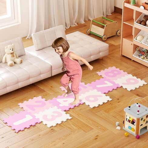 سجادة إسفنجية من HONEY JOY Hopscotch للأطفال، 12.5 بوصة × 12.5 بوصة EVA 9 قطع متشابكة من سجادة لعب الألغاز الناعمة للأطفال مع أرقام، سجادة سجاد كبيرة غير قابلة للانزلاق، سهلة التجميع والتنظيف، لغرفة اللعب (وردي) in Saudi Arabia