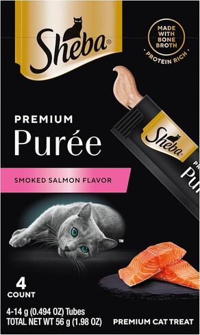 Sheba Premium Puree Cat Treats Lickable Roasted Chicken Flavor, Smoked Salmon Flavor, and Seared Tuna Flavor, 0.49 oz. Tubes, 48 Count in Saudi Arabia