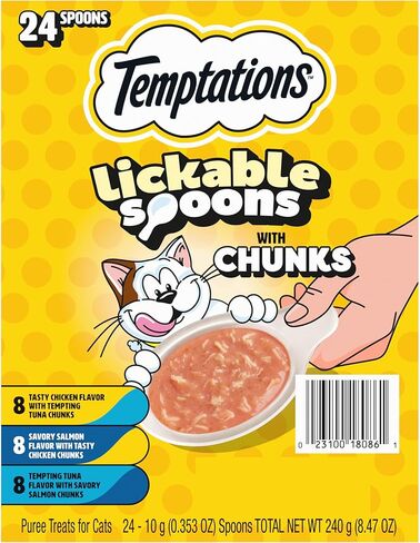 Temptations Lickable Spoons, Soft Lickable Cat Treats, Adult Wet Cat Treats, Variety Pack, 24 Spoons in Saudi Arabia