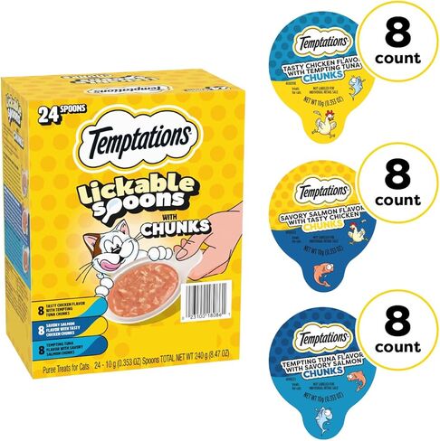 Temptations Lickable Spoons, Soft Lickable Cat Treats, Adult Wet Cat Treats, Variety Pack, 24 Spoons in Saudi Arabia