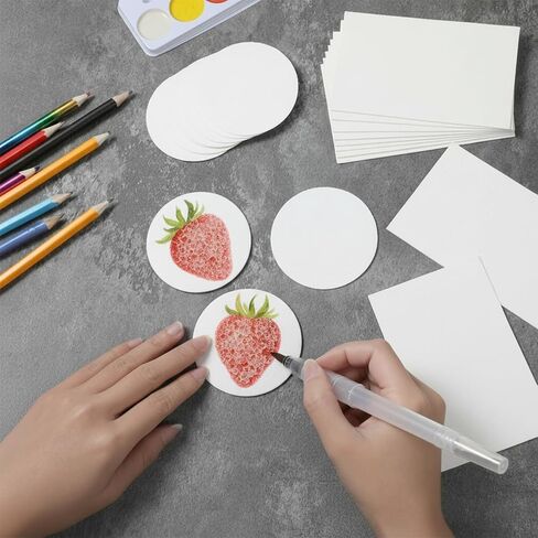20 قطعة من ورق الرسم الإسفنجي ثلاثي الأبعاد من قماش الإسفنج، أوراق رسم فارغة منتفخة مع قطعة واحدة من قلم فرشاة الألوان المائية لفنون الرسم الأكريليك والحرف اليدوية (دائرة 2.6 بوصة × 2.6 بوصة، مربعة 4.3 بوصة × 2.8 بوصة) in Kuwait