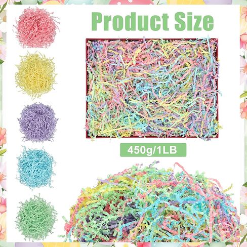 peony man 1LB Easter Crinkle Cut Paper Easter Paper Shred Filler for Gift Basket Colorful Shredded Grass Filler for Baskets Box Filling Gift Bag Wrapping Wedding Birthday Party Supplies in Saudi Arabia