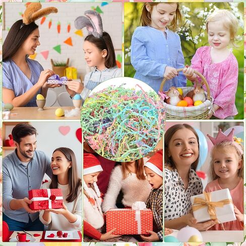 peony man 1LB Easter Crinkle Cut Paper Easter Paper Shred Filler for Gift Basket Colorful Shredded Grass Filler for Baskets Box Filling Gift Bag Wrapping Wedding Birthday Party Supplies in Saudi Arabia