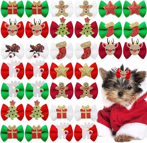 6 Pcs Christmas Mini Pet Hair Accessories Classic Red and Green Theme for Long Haired Cats and Small Dogs Random Styles in Saudi Arabia