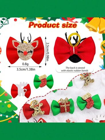 6 Pcs Christmas Mini Pet Hair Accessories Classic Red and Green Theme for Long Haired Cats and Small Dogs Random Styles in Saudi Arabia