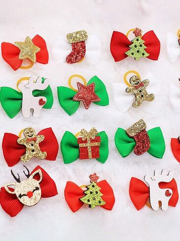 6 Pcs Christmas Mini Pet Hair Accessories Classic Red and Green Theme for Long Haired Cats and Small Dogs Random Styles in Saudi Arabia
