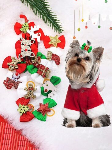 6 Pcs Christmas Mini Pet Hair Accessories Classic Red and Green Theme for Long Haired Cats and Small Dogs Random Styles in Saudi Arabia