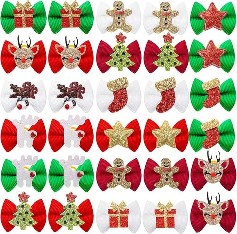 6 Pcs Christmas Mini Pet Hair Accessories Classic Red and Green Theme for Long Haired Cats and Small Dogs Random Styles in Saudi Arabia