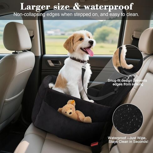 Dog Car Seat for Small/Medium Dogs,Pet Dog Booster Car Seat Puppy 15-35 lbs with Soft 4+2in Detachable Pads Detachable Elevated Cushion and Washable Cover Safety Belt Storage Pockets Easy to Install in Kuwait