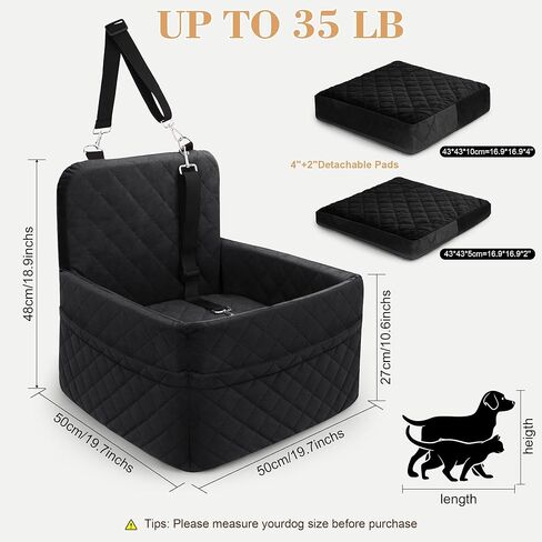 Dog Car Seat for Small/Medium Dogs,Pet Dog Booster Car Seat Puppy 15-35 lbs with Soft 4+2in Detachable Pads Detachable Elevated Cushion and Washable Cover Safety Belt Storage Pockets Easy to Install in Kuwait
