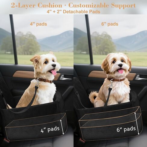 Dog Car Seat for Small/Medium Dogs,Pet Dog Booster Car Seat Puppy 15-35 lbs with Soft 4+2in Detachable Pads Detachable Elevated Cushion and Washable Cover Safety Belt Storage Pockets Easy to Install in Kuwait