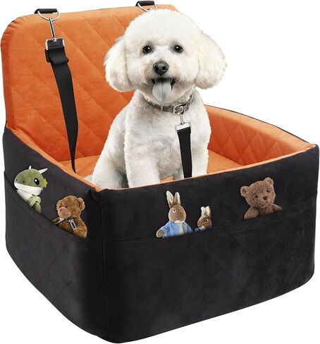 Dog Car Seat for Small/Medium Dogs,Pet Dog Booster Car Seat Puppy 15-35 lbs with Soft 4+2in Detachable Pads Detachable Elevated Cushion and Washable Cover Safety Belt Storage Pockets Easy to Install in Kuwait