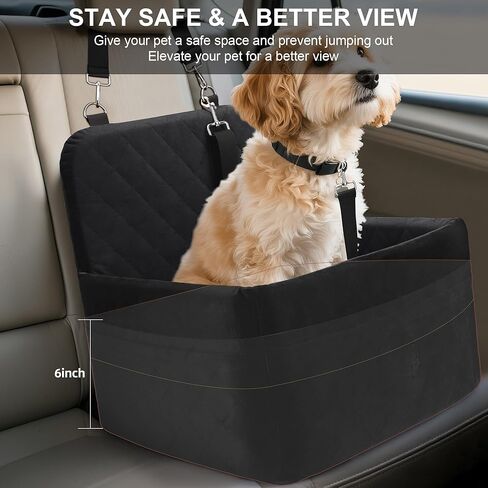 Dog Car Seat for Small/Medium Dogs,Pet Dog Booster Car Seat Puppy 15-35 lbs with Soft 4+2in Detachable Pads Detachable Elevated Cushion and Washable Cover Safety Belt Storage Pockets Easy to Install in Kuwait