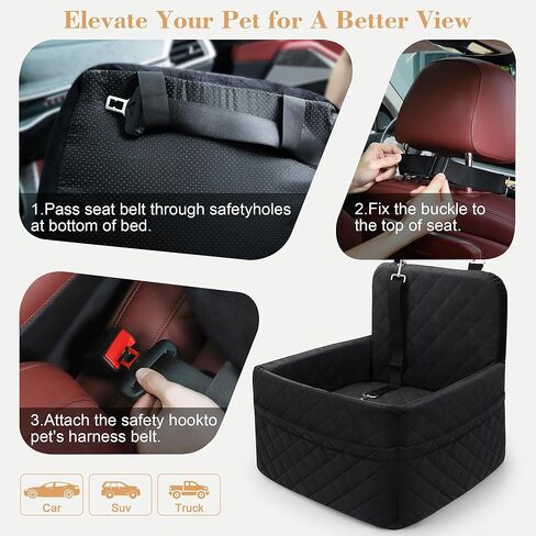 Dog Car Seat for Small/Medium Dogs,Pet Dog Booster Car Seat Puppy 15-35 lbs with Soft 4+2in Detachable Pads Detachable Elevated Cushion and Washable Cover Safety Belt Storage Pockets Easy to Install in Kuwait