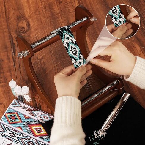 مجموعة نول الخرز AIOWZZY، لوازم خرز نول الخشب مع تعليمات مفصلة، ​​إكسسوارات صنع المجوهرات نول السوار العملي (بني داكن) in Kuwait