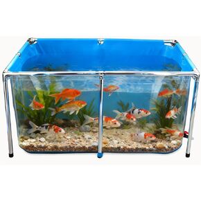 بركة أسماك PVC، حوض أسماك فوق الأرض، بركة سمكة ذهبية/بركة كوي مع لوحة عرض شفافة، حوض سمك قماشي خارجي مع إطار من الفولاذ المقاوم للصدأ وصمام تصريف للخارج، 47.2 * 31.5 * 23.6 بوصة، 152 جالون in Kuwait