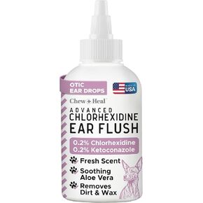 منظف ​​أذن الكلب من Chew + Heal Labs - قطرات طبية لتراكم أذن الكلب للأوساخ والشمع - 4 أوقية متقدمة مع الكلوروهيكسيدين والكيتوكونازول - صنع في الولايات المتحدة الأمريكية in Kuwait