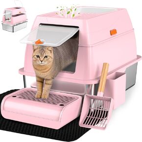 Vivifying XL Stainless Steel Cat Litter Box with Lid, Front Entry, Black in Kuwait