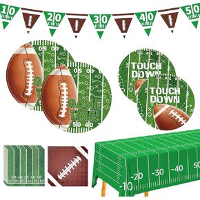 Supplies Kit Serve 26,Includes Dinner Plates,dessert paper plates, Napkins,Banner and Tablecloth for Birthday Party Decorations Football in Saudi Arabia