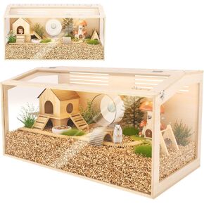 Wooden Hamster Cage, 32inch Large Hamster Cage Enclosure with Openable Top & Thickened Acrylic for Small Animals, Guinea Pig, Rabbit, Rat, 32"L x 16''W x 16''H Hamster Habitat with Multi-vent in Kuwait