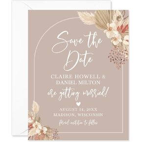 Boho Pampas Grass Save The Date Invitation Cards, 4.25x5.5 Personalized Save The Date Announcements with Names, Envelopes Included in Saudi Arabia