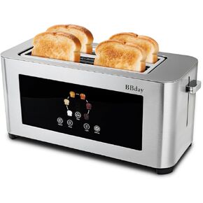 Touch Screen Smart Toaster 4 Slice, LCD Display, 1.6" Long Slot Toaster with 6 Shade Settings, Defrost, Reheat & Removable Tray, Wide Slot for Long Bread, Bagels, Waffles, 1300W, Stainless Steel in Kuwait
