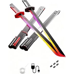 2 Pcs 31.5-inch Iridescent Lightsaber Blade with Hit-Sensitive Sound and Fog Effect | Type-C Charging | Perfect for Rave Parties, Cosplay, and Showcases (Black & Red Dual Pack) in Kuwait