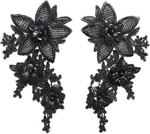 1 Pair Embroidery Lace Floral Applique Sewing Flower Fabric Collar Patch Motif Wedding Gown Dress Bridal DIY Crafts 21.5 X 12 cm in Saudi Arabia