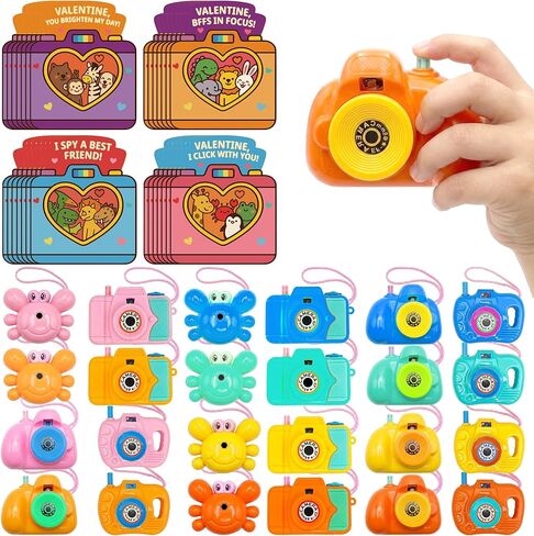 Valentines Day Cards for Kids School – 28 Pack Kids Viewfinder Toy Cameras with Greeting Cards, Classroom Exchange Valentine Gifts for Boys and Girls, Cards + Toys Bulk Set for School Valentine Party in Saudi Arabia