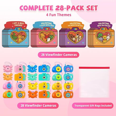 Valentines Day Cards for Kids School – 28 Pack Kids Viewfinder Toy Cameras with Greeting Cards, Classroom Exchange Valentine Gifts for Boys and Girls, Cards + Toys Bulk Set for School Valentine Party in Saudi Arabia